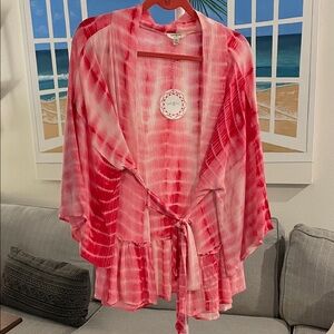 Umgee Pink Ombre Tie-Dye Kimono Cardigan with Waist Tie
